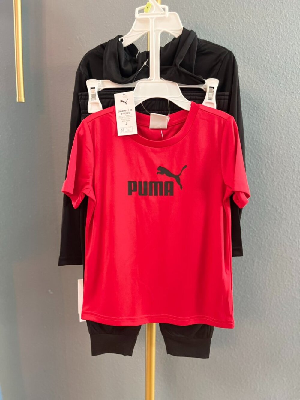 Puma Kids 3 Piece Jogger Set Size 4 Black Red Hoodie T-Shirt Pants Athletic NWT - Picture 2 of 9